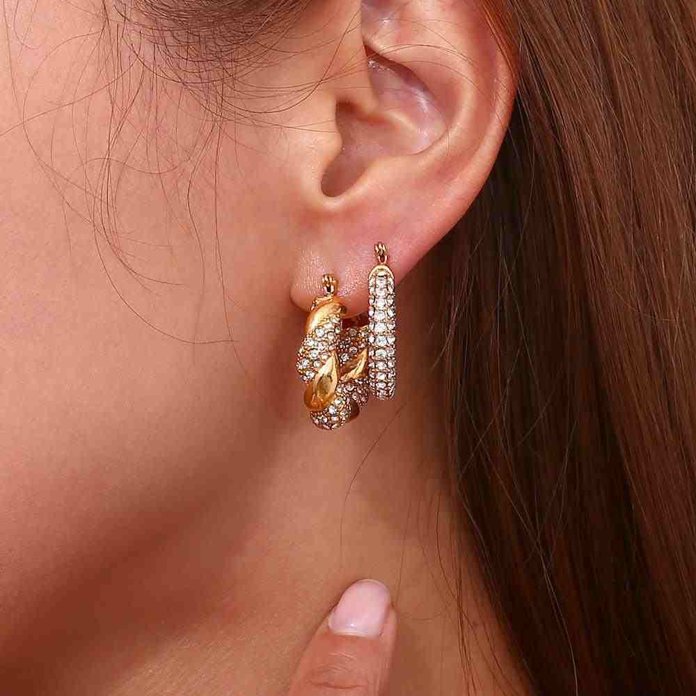 18k Gold plated Donna Crystal Twisted Earring Shop Online - Mithra and Co.