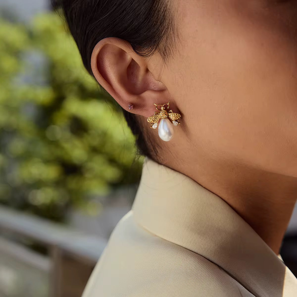 Buy Waterproof 18k Gold plated Beetle Studs at Mithra & Co