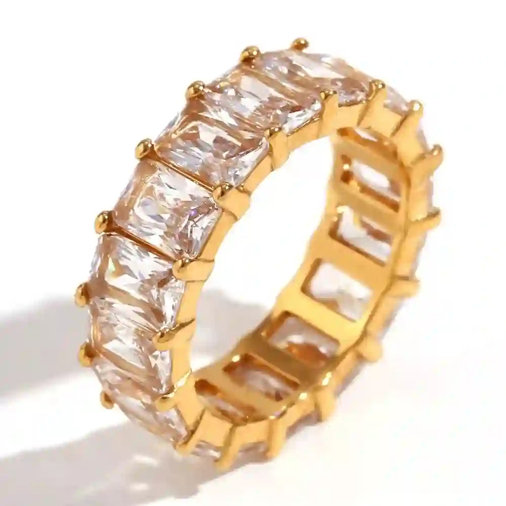 Buy Cubic Zirconia Baguette Ring Madari. 18k Gold Plated at Mithra and Co
