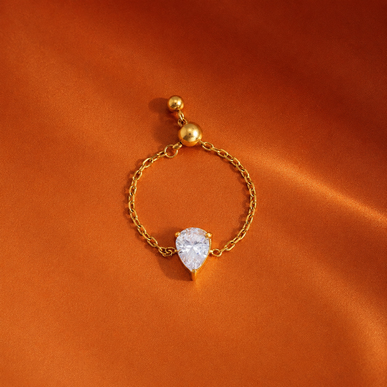 Solitaire Teardrop Chain Ring
