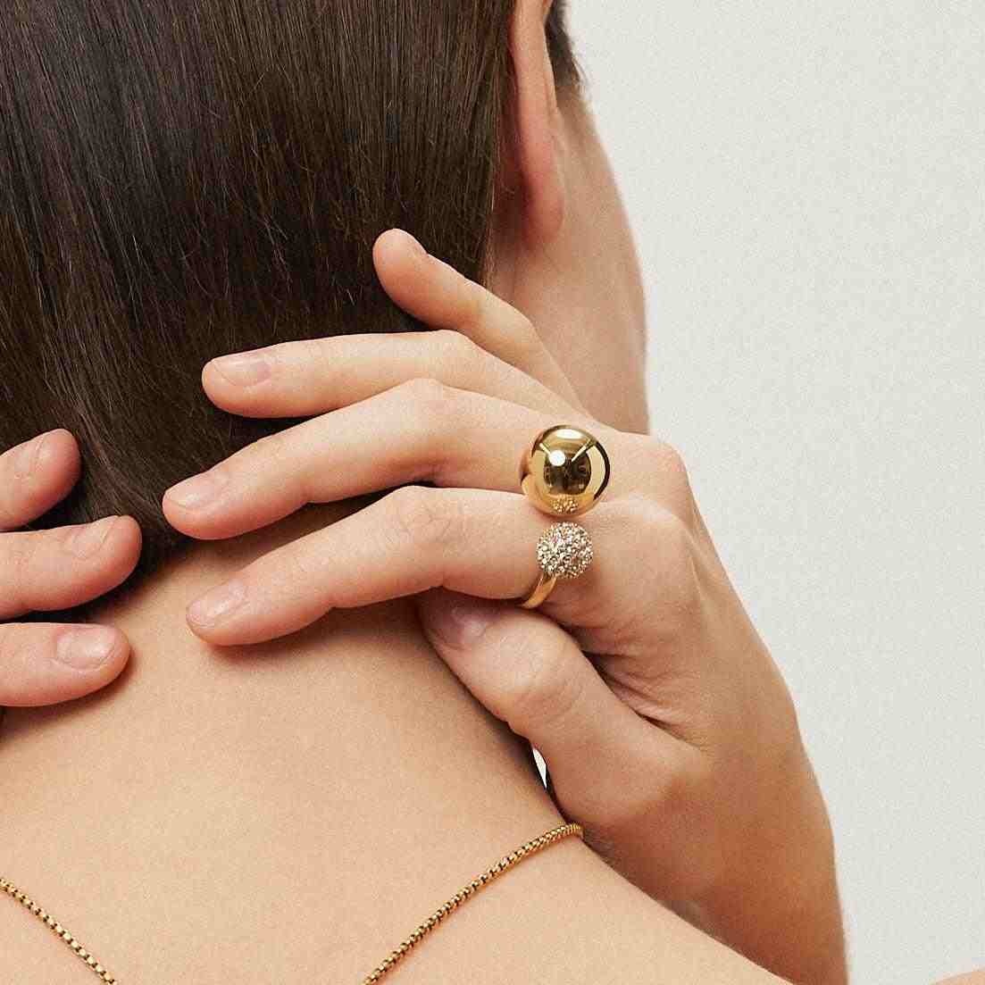 Girl wearing 18k gold plated Adjustable ring and Necklace, Shop Online - Mithra and Co.