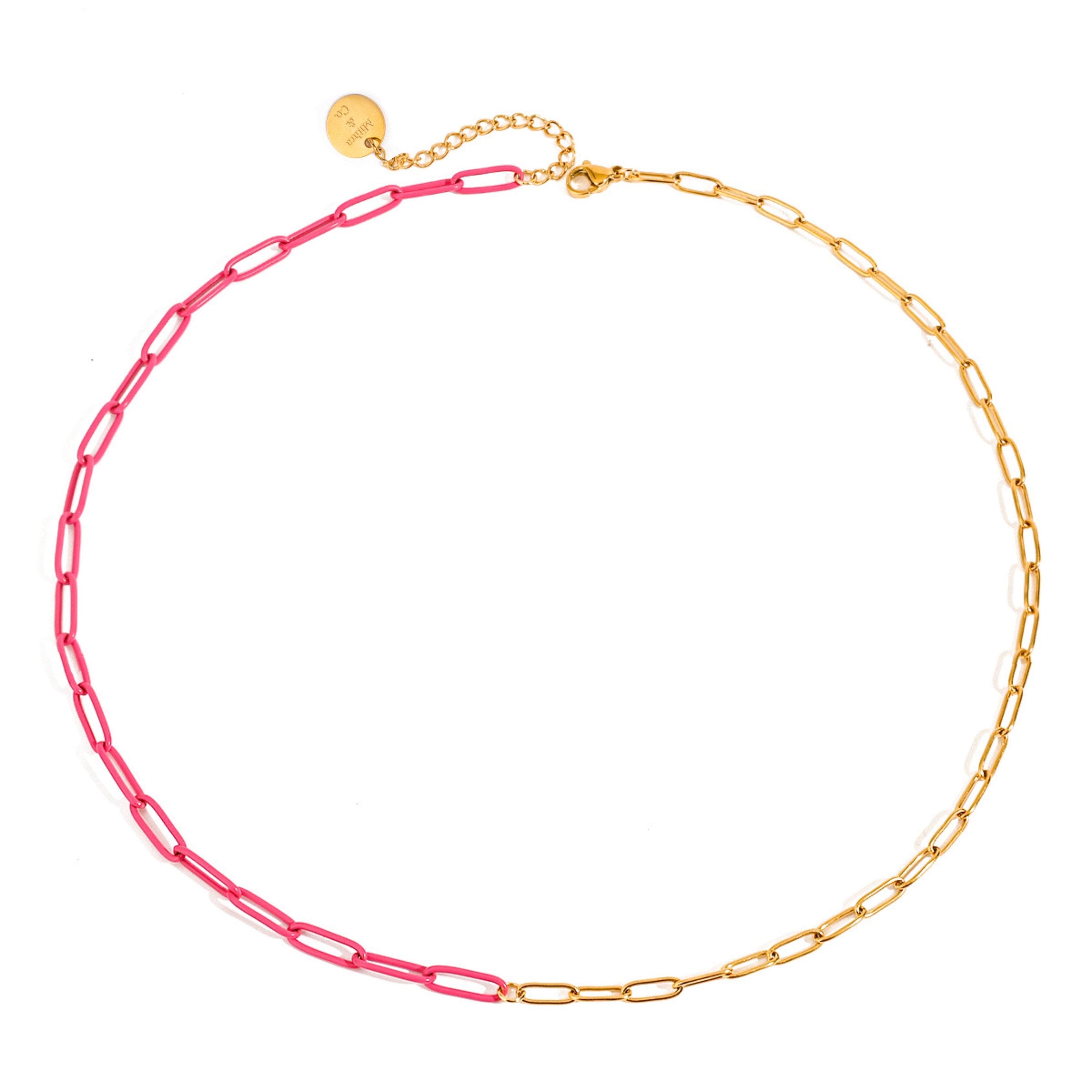Jaro pink - 18k Gold Paperclip Chain. Shop at Mithra and Co. Pink and gold color Necklace.