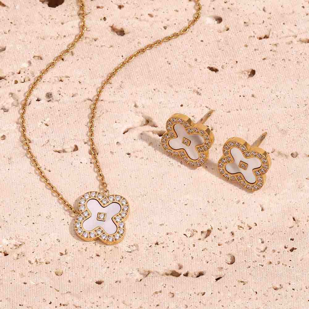 Clover Necklace and Opal Studs. Buy Online at Mithra and Co.