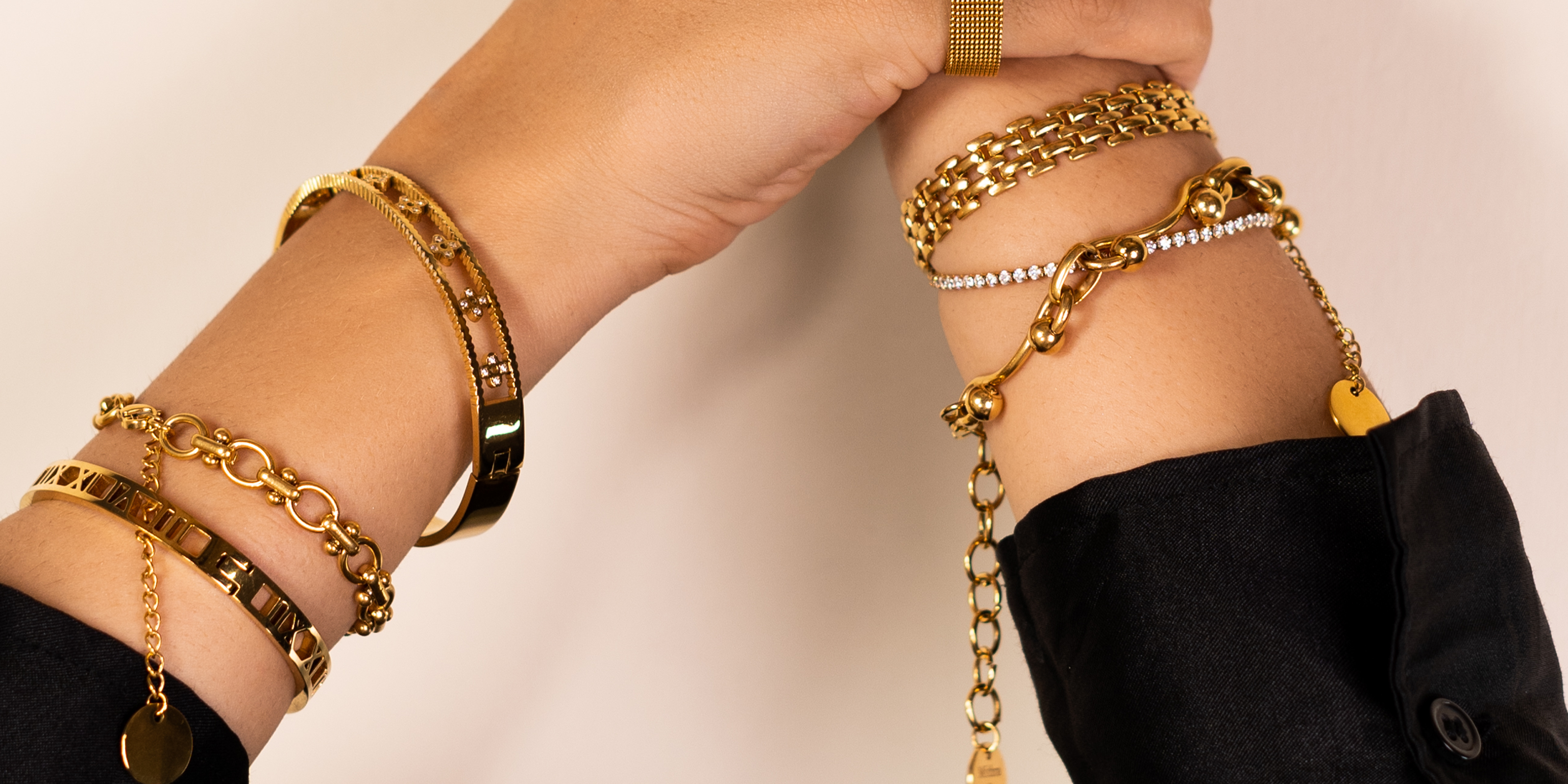 Hands Layered with Bangles and Cuffs. Shop 18k gold plated bangles (choorian / kangan) Online Pakistan.