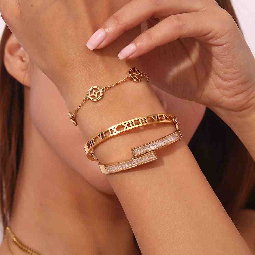 Girl wearing 18k Gold Plated Bracelets. Shop Online in Pakistan.