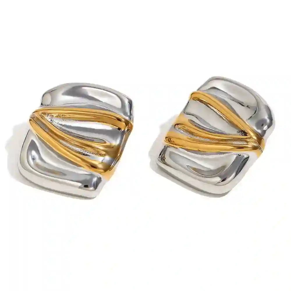 Buy 18k Gold and 925 Silver Plated Bourbon Earrings - Gold Curve on Silver Bar Clip-On Earrings Online at Mithra and Co.