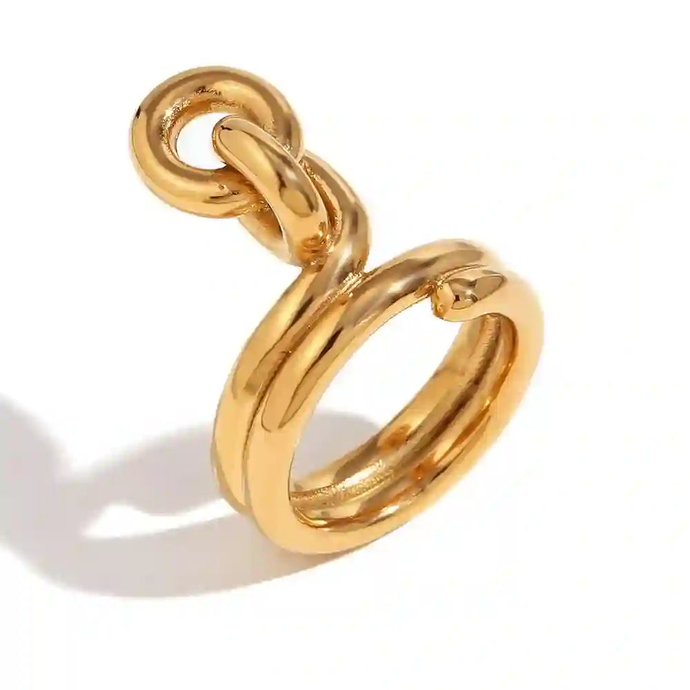 Chain Inspired Three Layer Round Threaded Caribina Ring 18k Gold Plated. Shop Online at Mithra and CO.