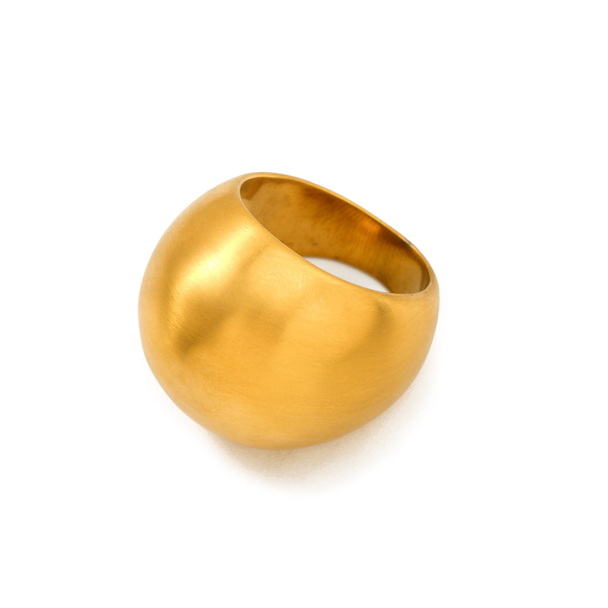 Studio shot of Dune ring. 18k Gold plated Sculptural dome silhouette ring.