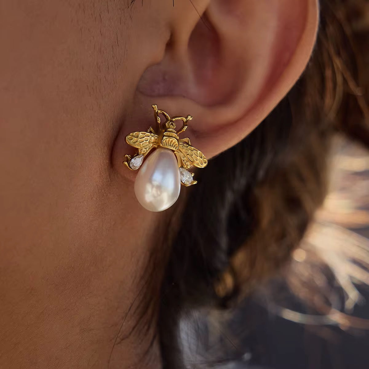 Beetle Studs - Pearl Drop Earrings in Pakistan - Shop Online at Mithra and Co Official
