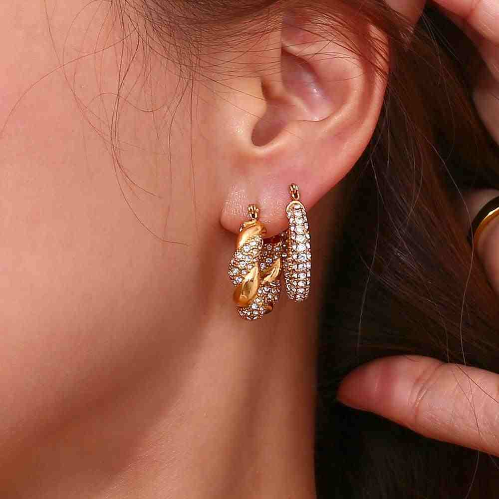 18k Gold plated Donna Crystal Twisted Earring Shop Online - Mithra and Co.