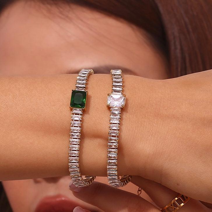 18k Gold plated Emerald Bracelet Shop Online - Mithra and Co.