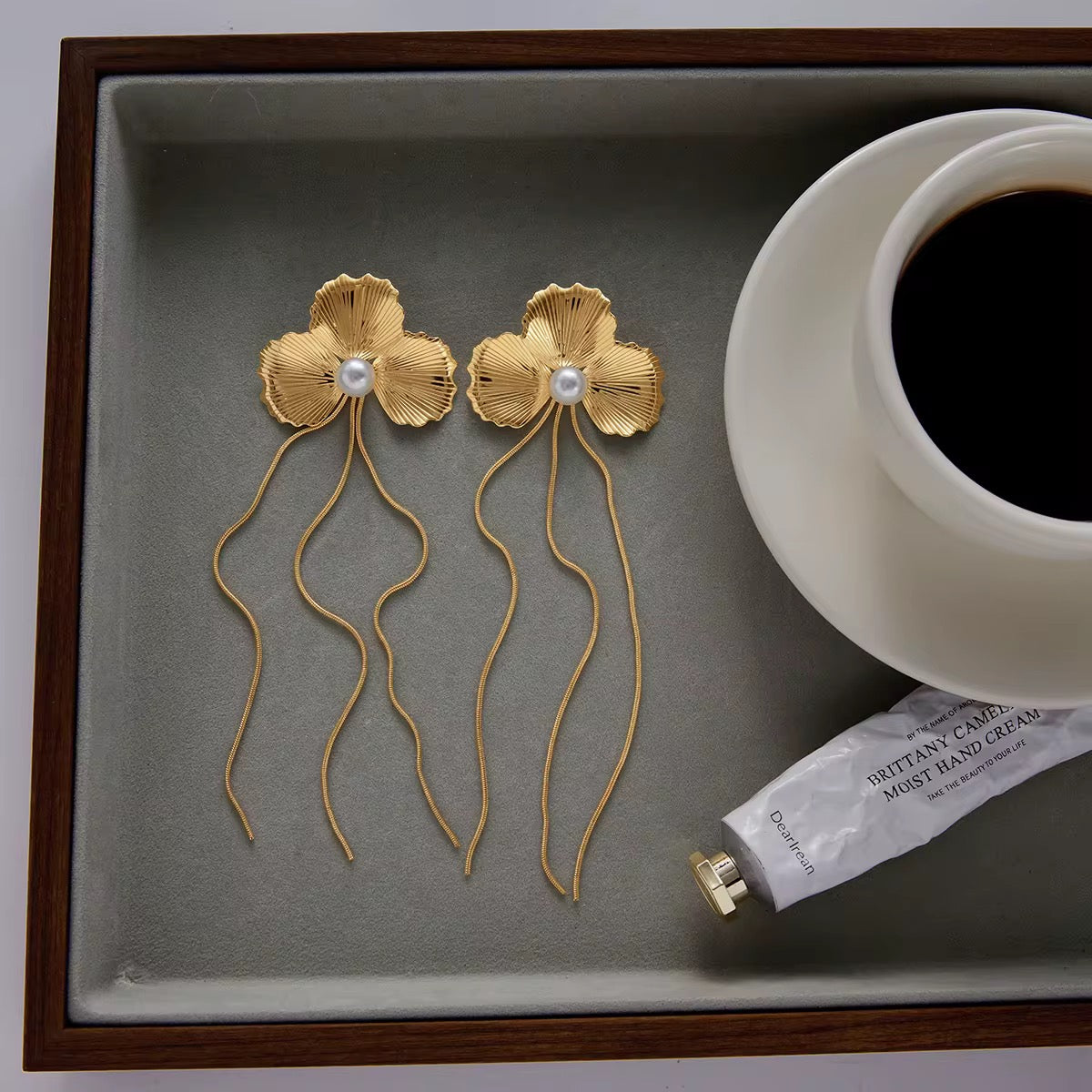 18k Gold plated Pearl Flower Studs Shop Online - Mithra & Co