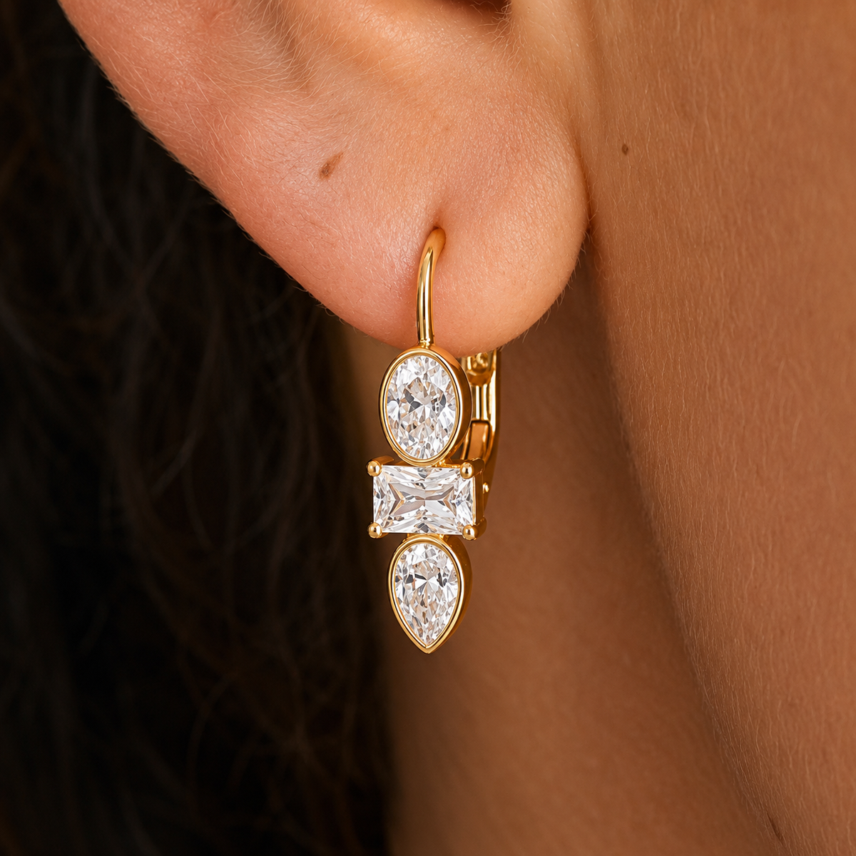 Trio Drop Huggie Earrings