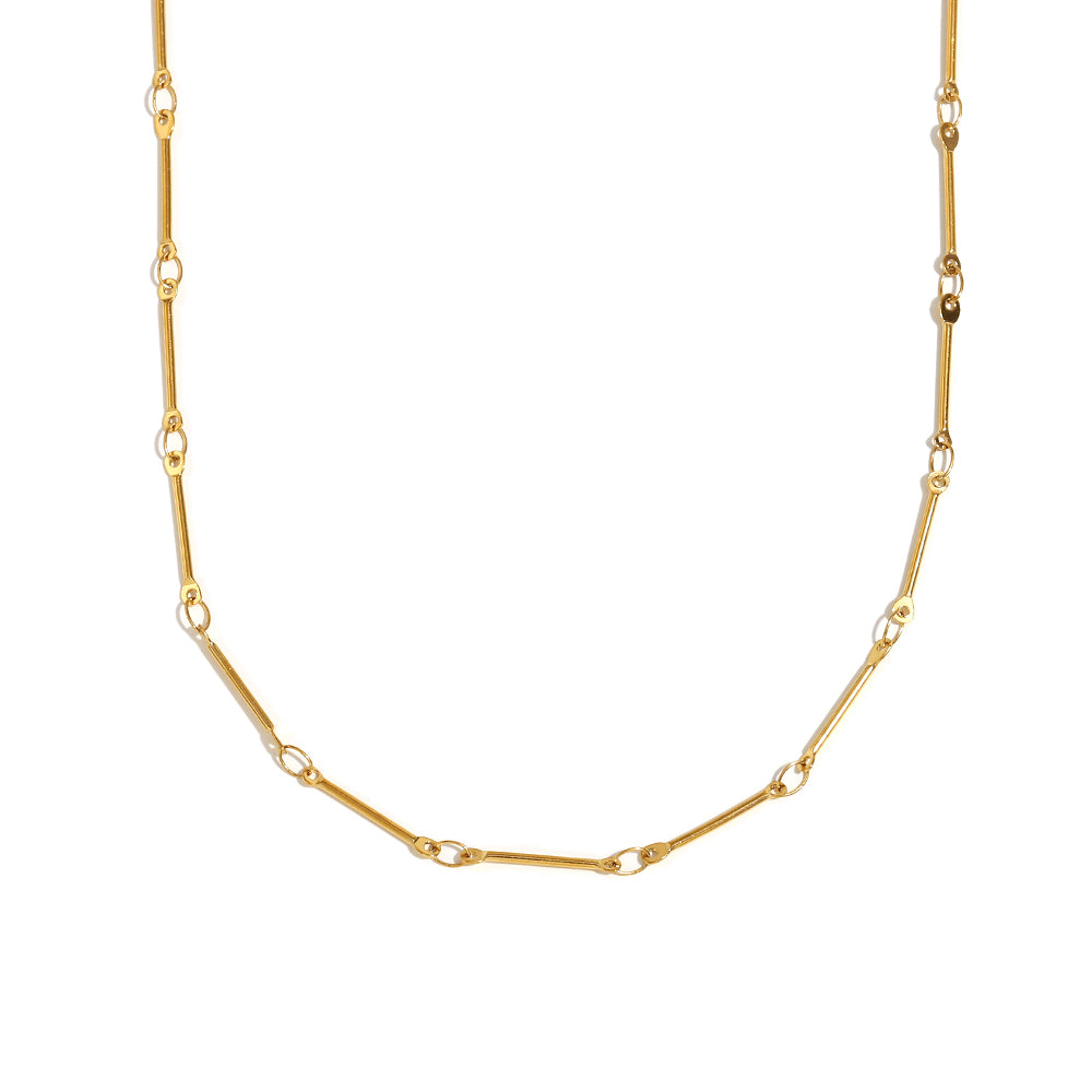 shop whisper bar chain necklace. 18k gold plated at Mithra and Co.
