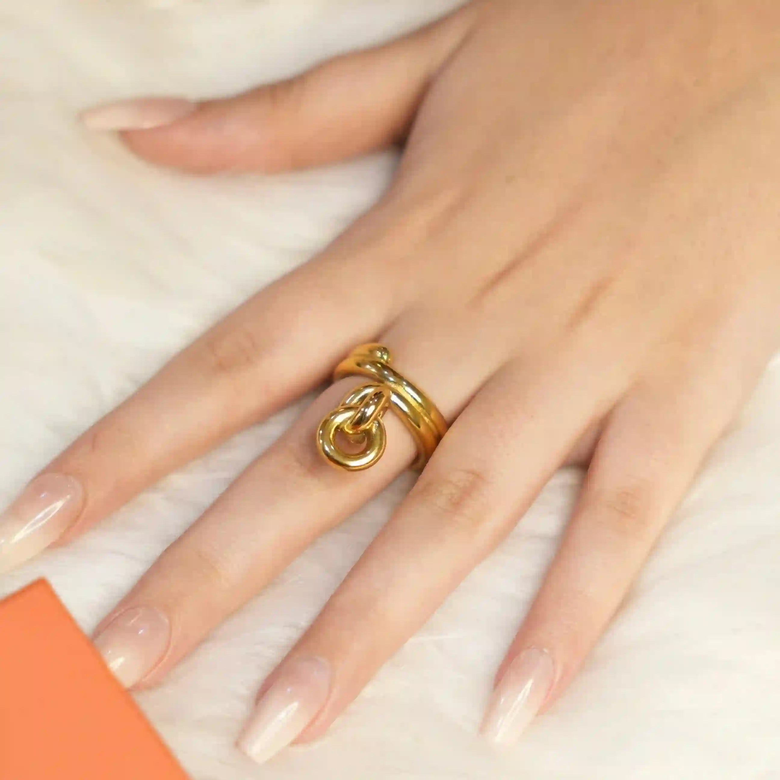 Wearing Round Threaded Ring 18k Gold Plated. Shop at Mithra and CO.