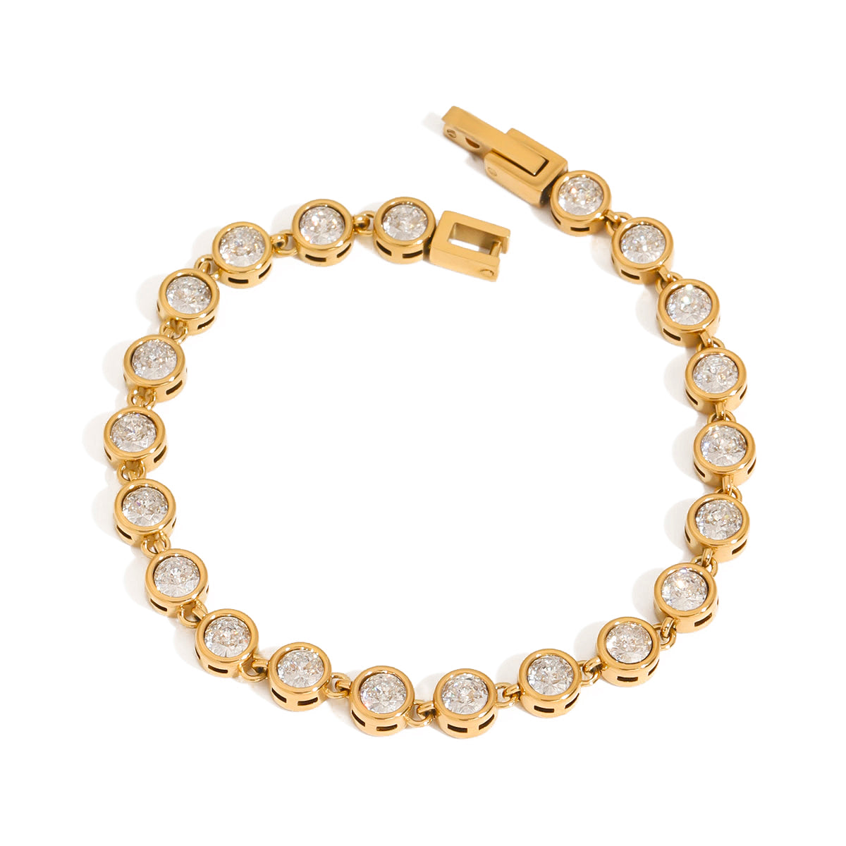 Gold bracelet with diamond accents on a white background