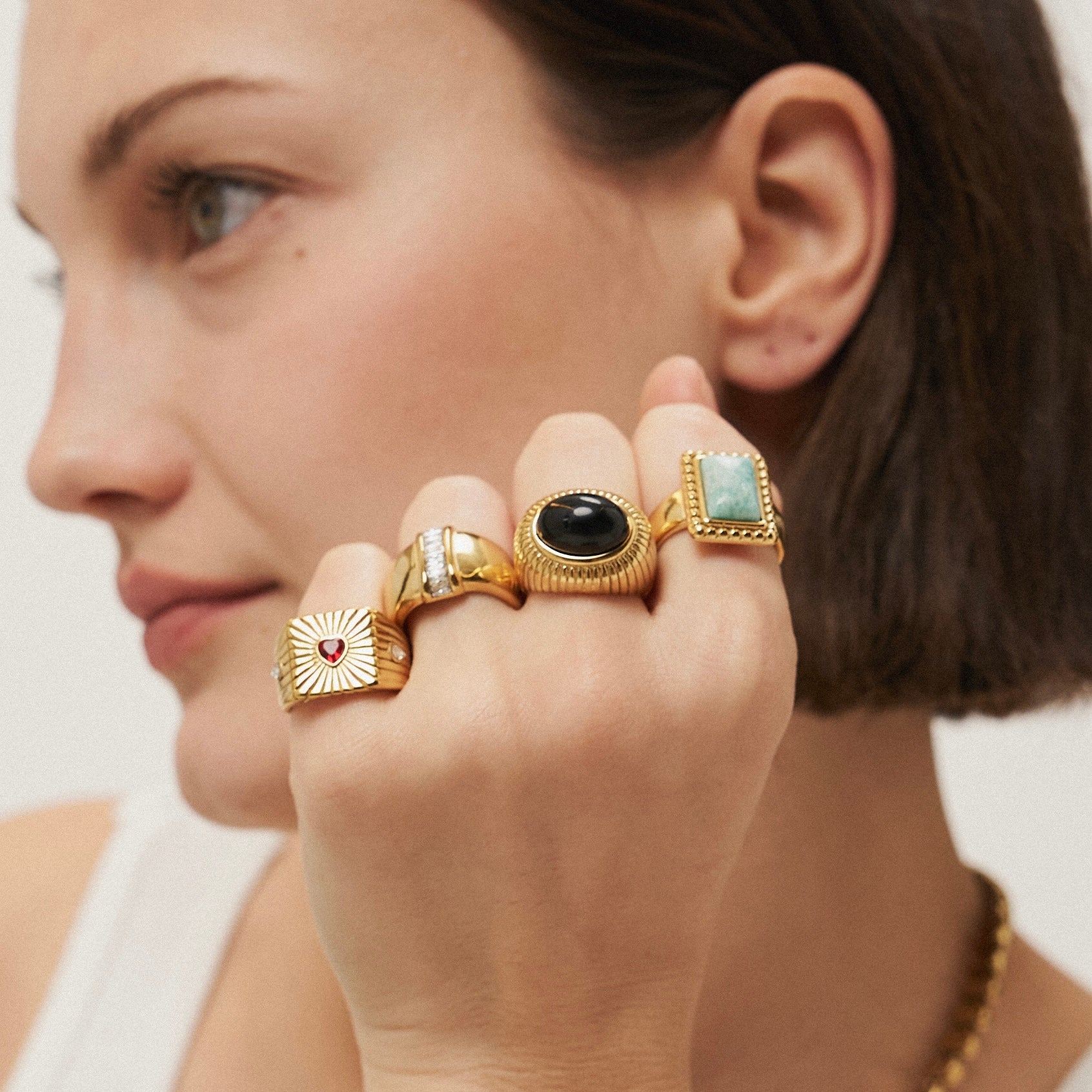 Girl wearing Mithra and Co's Gold Plated Items. Waterproof Stainless steel Made. Buy Now
