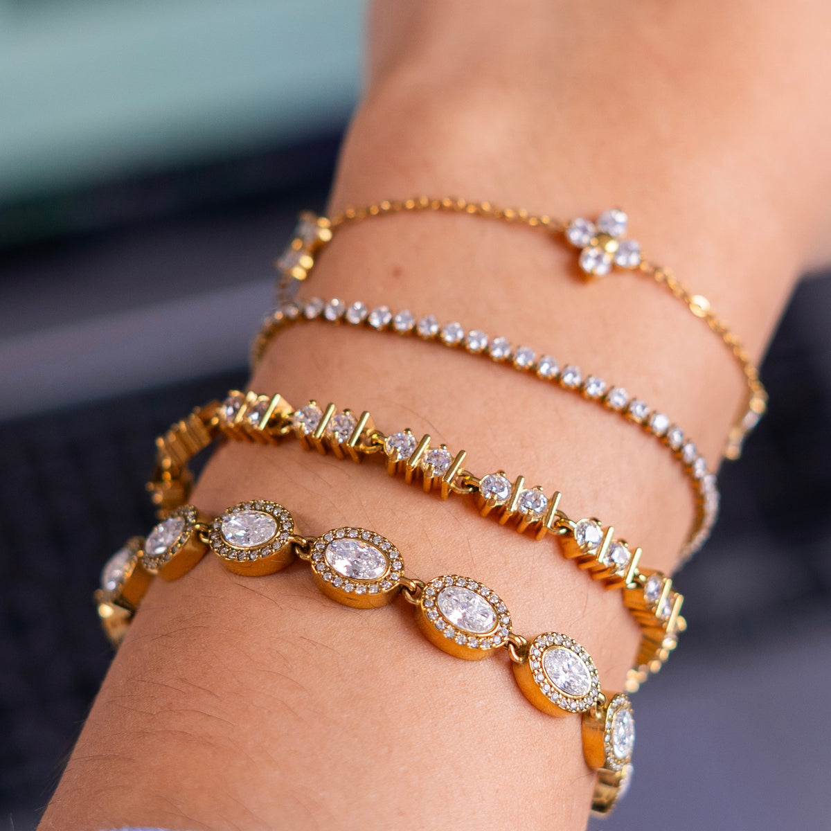 Oval Halo Tennis Bracelet