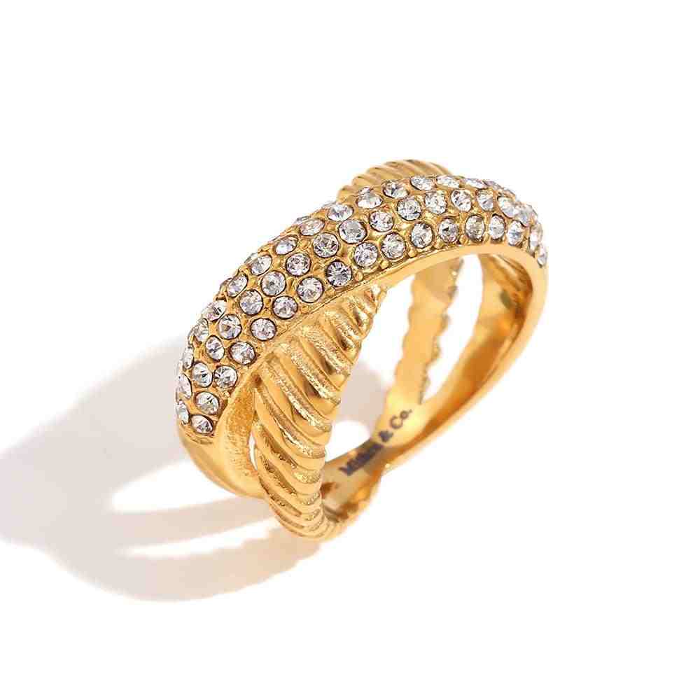 Shop 18k gold plated Cobbled Crossover Gold Ring Online at Mithra and Co.