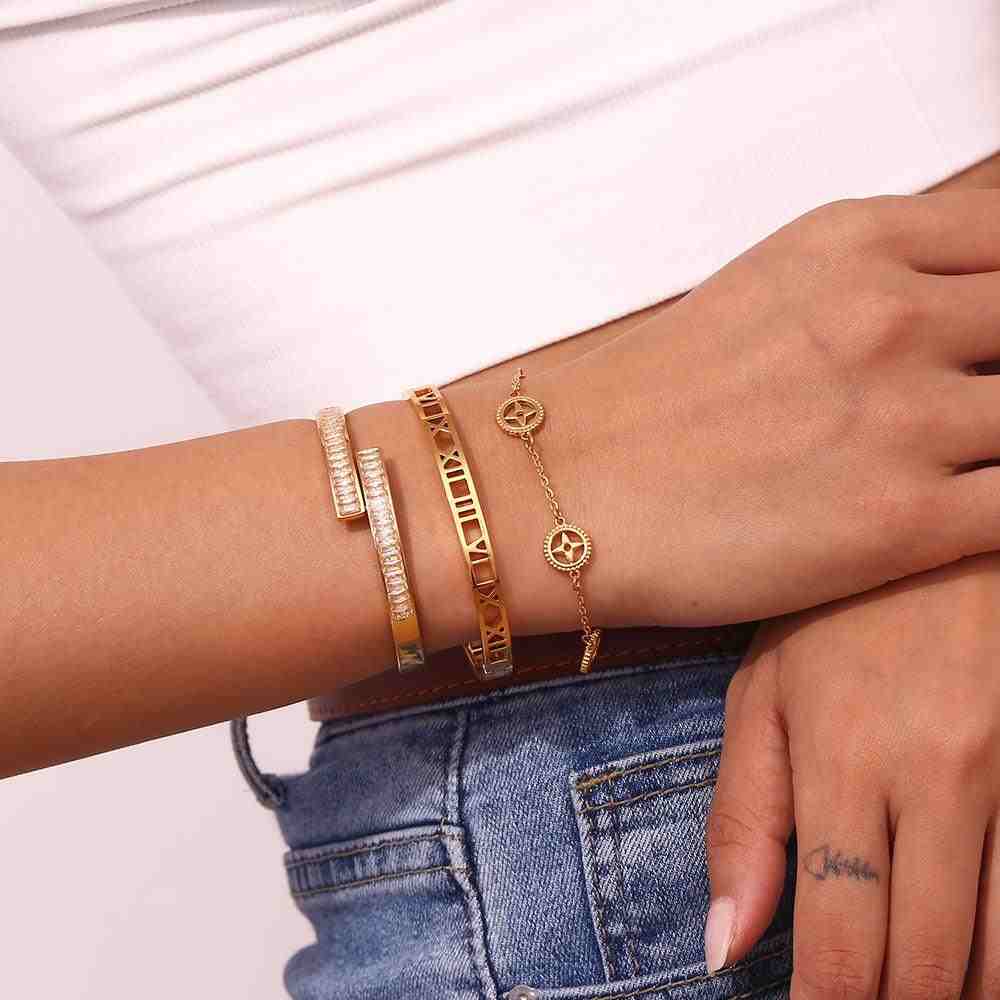 Girl wearing Waterproof 18k Gold Plated Bracelets. Shop Online at Mithra and Co.
