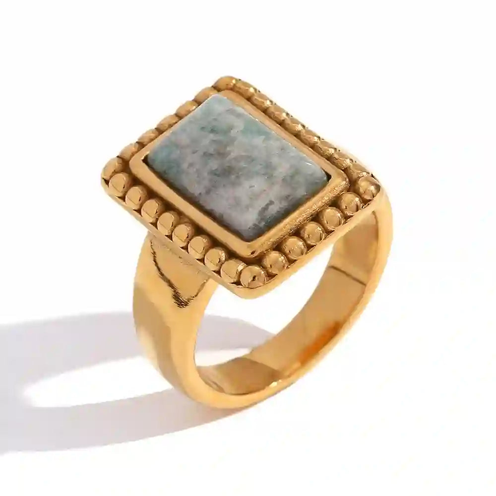 Verdante - 18k Gold Plated Ring with Green Stone Amazonite. Buy Online at Mithra and Co.