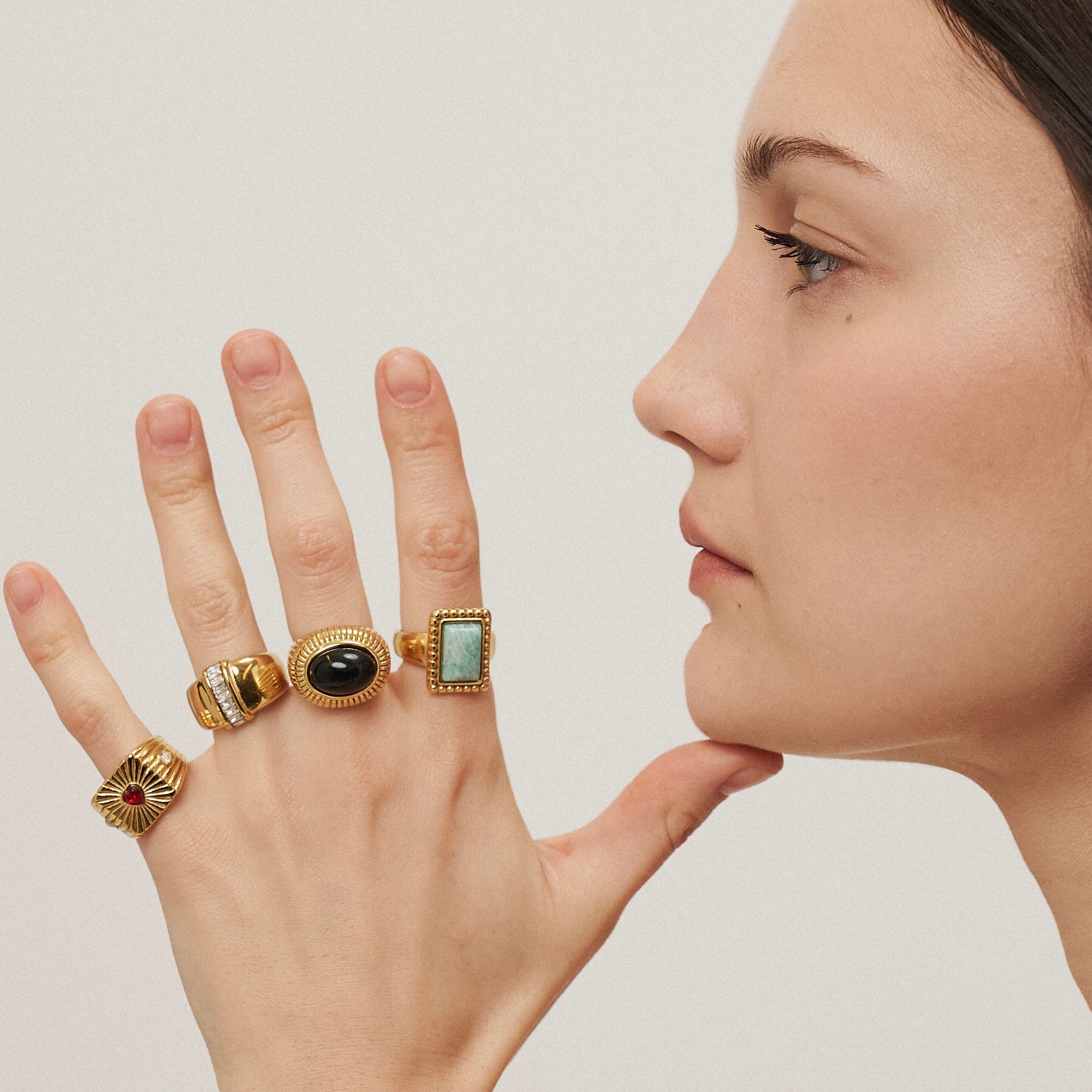 Girl wearing Waterproof Stainless steel Made Mithra and Co's Gold Plated Artificial Jewelry. Buy Now