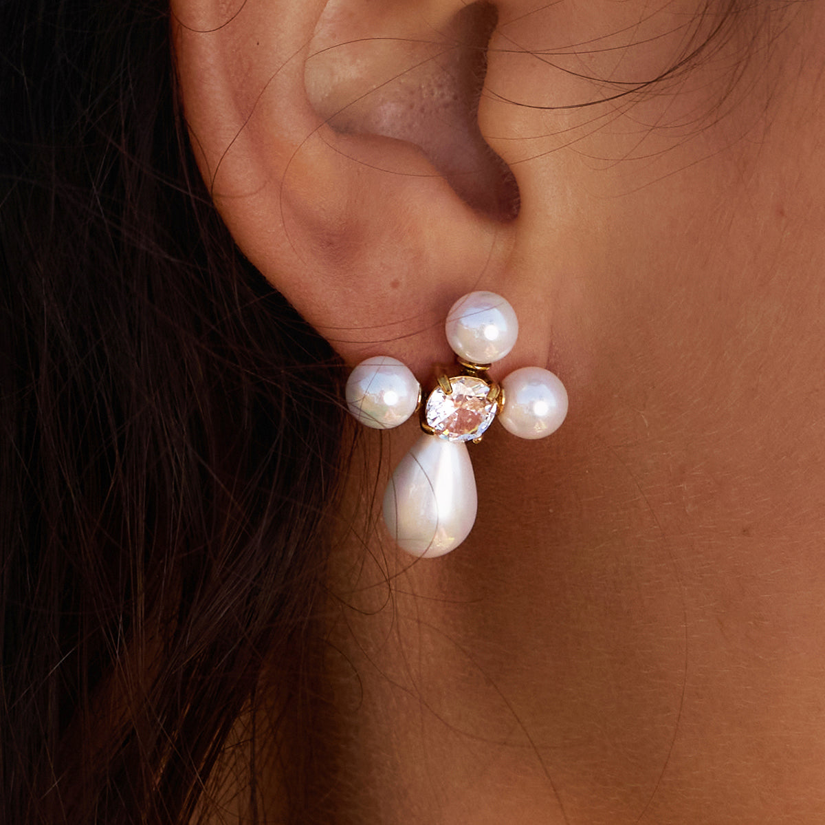 Pearl Crown Drop Earrings