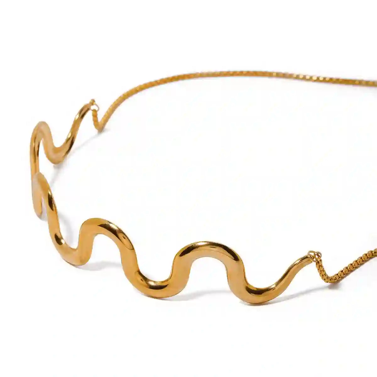 Studio shot of cascade choker necklace with a Fluid Wavy Collar Architecture. Shop at Mithra and Co.