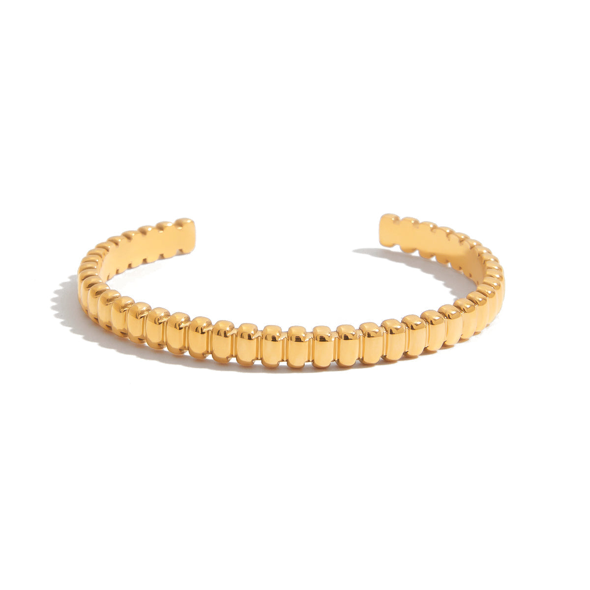 Adjustable 18k Gold Plated Bangle Brillante with a white background.