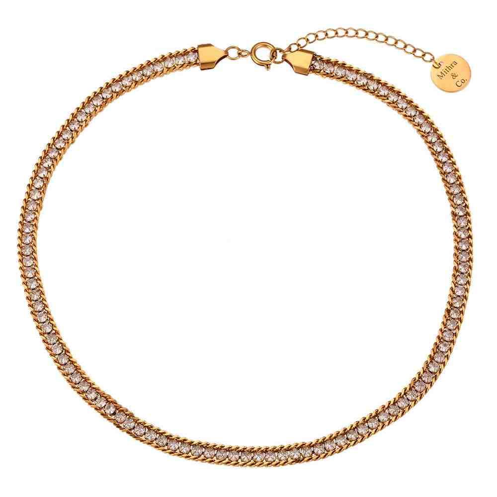 Studio shot of Luster Choker Necklace. Featuring a Parallel Rope Chain design with Pavé Zircon Track Architecture.