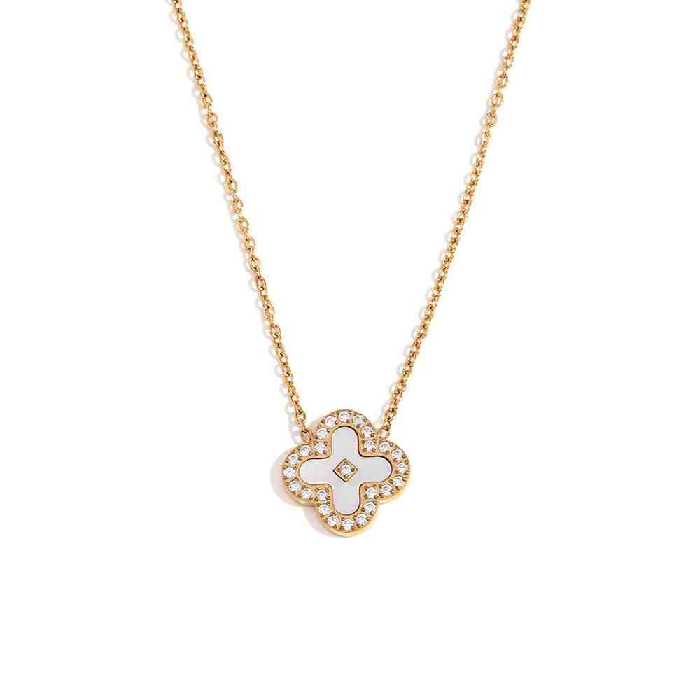 Studio shot of Pavé-Bordered Opal Clover Necklace - Shop 18k Gold Plated Online at Mithra and Co.