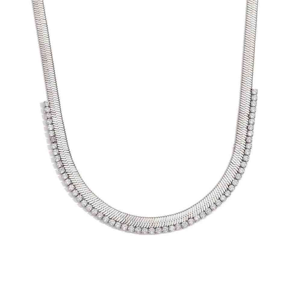 Studio shot of Serenade Silver Herringbone Chain Necklace - Shop at Mithra and Co.
