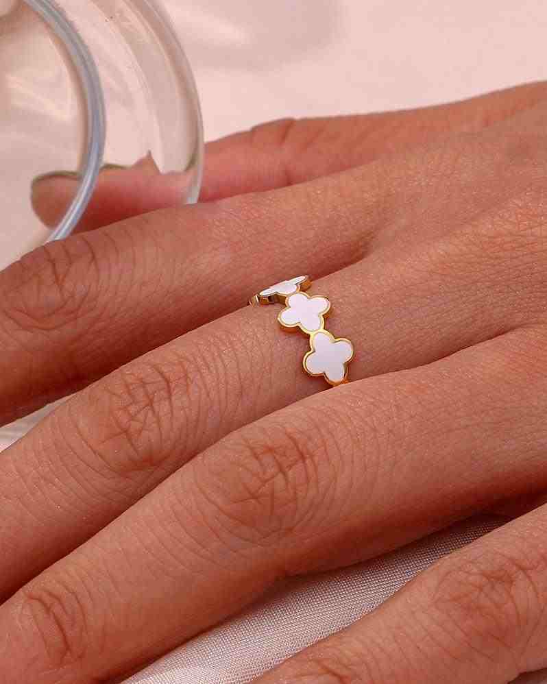 Buy Waterproof 18k Gold plated Clover White Band at Mithra and Co.