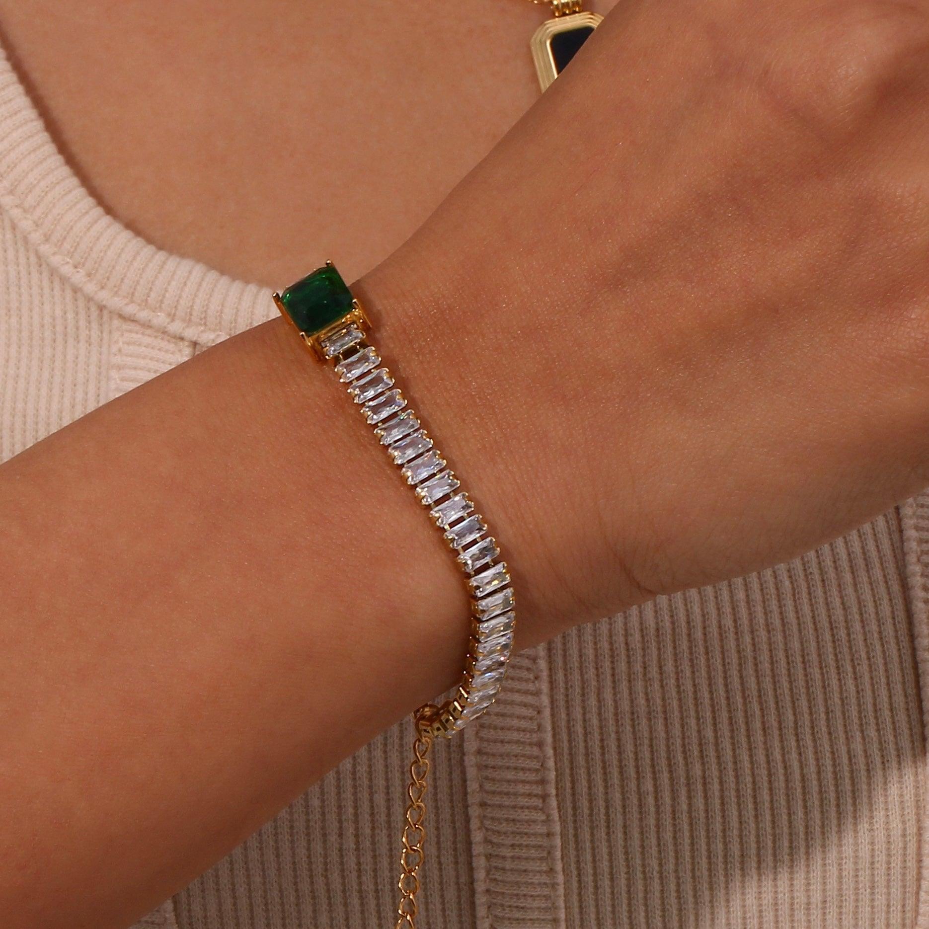18k Gold plated Emerald Bracelet Shop Online - Mithra and Co.